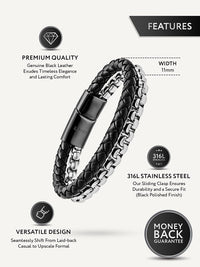Load image into Gallery viewer, Black Leather &amp; Silver Box Chain Bracelet