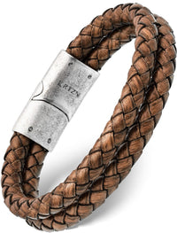 Load image into Gallery viewer, Double Brown Braided Leather Bracelet