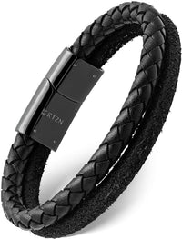 Load image into Gallery viewer, Double Black Suede &amp; Braided Leather Bracelet