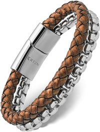 Load image into Gallery viewer, Brown Leather &amp; Silver Box Chain Bracelet