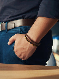 Load image into Gallery viewer, Brown Braided Leather &amp; Tiger Eye Bead Bracelet