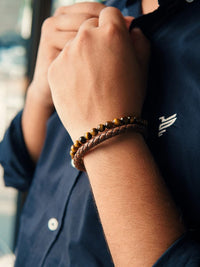 Load image into Gallery viewer, Brown Braided Leather &amp; Tiger Eye Bead Bracelet