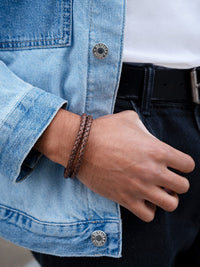 Load image into Gallery viewer, Double Brown Braided Leather Bracelet