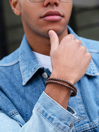 Load image into Gallery viewer, Double Brown Braided Leather Bracelet