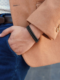 Load image into Gallery viewer, Double Black Suede &amp; Braided Leather Bracelet