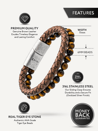 Load image into Gallery viewer, Brown Braided Leather &amp; Tiger Eye Bead Bracelet
