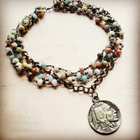 Load image into Gallery viewer, Amazonite Collar-Length Necklace with Indian Head Coin 252L