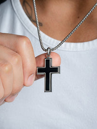 Load image into Gallery viewer, Black Onyx Cross Pendant Necklace