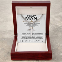 Load image into Gallery viewer, Personalized Steel Cross Necklace on Cuban Chain For Husband w/ MC
