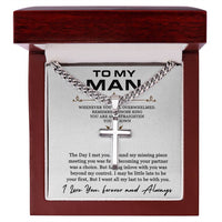 Load image into Gallery viewer, Personalized Steel Cross Necklace on Cuban Chain For Husband w/ MC
