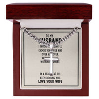 Load image into Gallery viewer, Artisan Cross Necklace on Cuban Chain For Husband w/ MC
