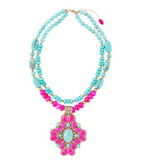 Load image into Gallery viewer, Barcelona Pink Agate Cross Golden Pendant Necklace