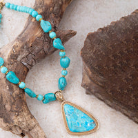 Load image into Gallery viewer, Blue Turquoise Triangle Golden Pendant Necklace