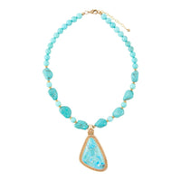 Load image into Gallery viewer, Blue Turquoise Triangle Golden Pendant Necklace