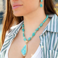 Load image into Gallery viewer, Blue Turquoise Triangle Golden Pendant Necklace