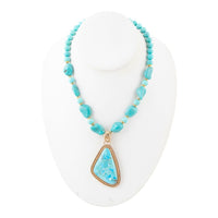 Load image into Gallery viewer, Blue Turquoise Triangle Golden Pendant Necklace