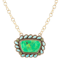 Load image into Gallery viewer, Legacy Lime Green and Blue Turquoise Golden Pendant Necklace