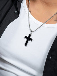 Load image into Gallery viewer, Black Onyx Cross Pendant Necklace