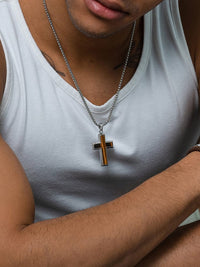 Load image into Gallery viewer, Tiger Eye Cross Pendant Necklace