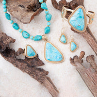 Load image into Gallery viewer, Blue Turquoise Triangle Golden Pendant Necklace