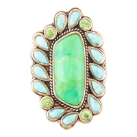 Load image into Gallery viewer, Legacy Lime Green and Blue Turquoise Golden Statement Ring