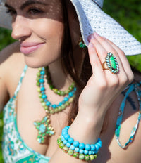 Load image into Gallery viewer, Legacy Lime Green and Blue Turquoise Golden Statement Ring