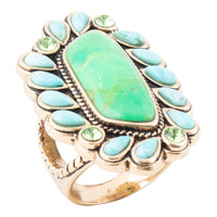 Load image into Gallery viewer, Legacy Lime Green and Blue Turquoise Golden Statement Ring