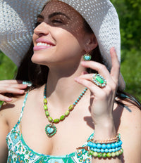 Load image into Gallery viewer, Legacy Lime Green and Blue Turquoise Golden Statement Ring