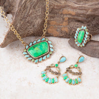 Load image into Gallery viewer, Legacy Lime Green and Blue Turquoise Golden Statement Ring