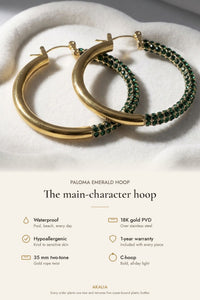 Load image into Gallery viewer, Paloma Waterproof Two-Tone Emerald Chunky Rope Hoop Earring