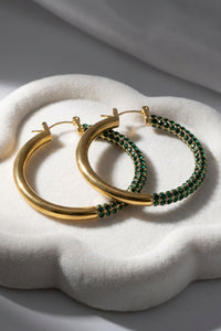 Load image into Gallery viewer, Paloma Waterproof Two-Tone Emerald Chunky Rope Hoop Earring