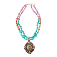 Load image into Gallery viewer, Prescott Blue Turquoise Purple and Orange Statement Pendant Golden Necklace