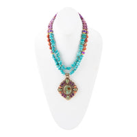Load image into Gallery viewer, Prescott Blue Turquoise Purple and Orange Statement Pendant Golden Necklace