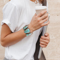 Load image into Gallery viewer, Trio Blue Turquoise Golden Cuff Bracelet